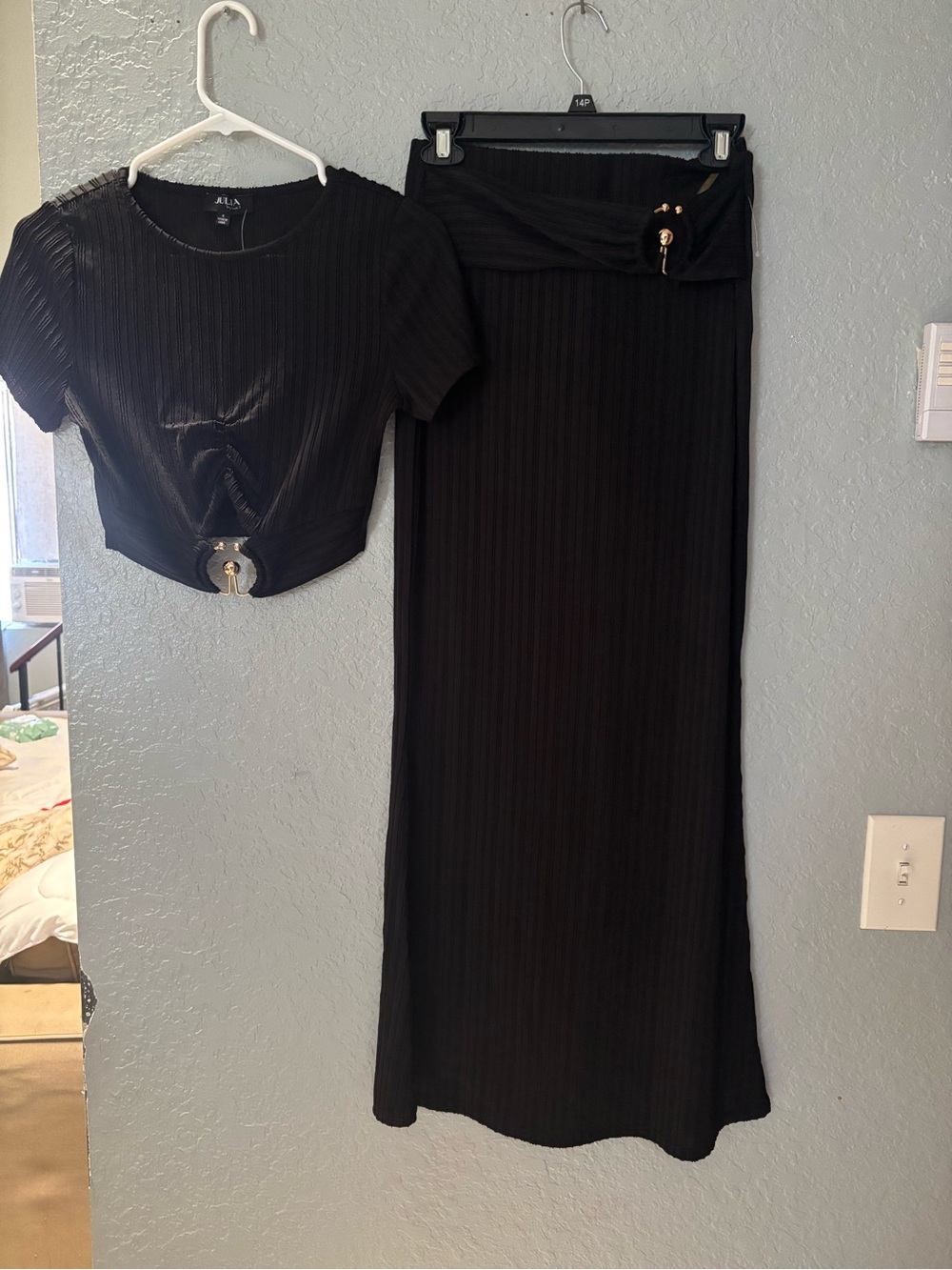 Black Ribbed Maxi Skirt set
